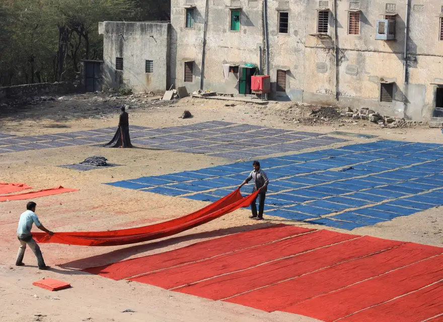 The Fields of Colour, Bagru. Printed cloth drying in the sun.