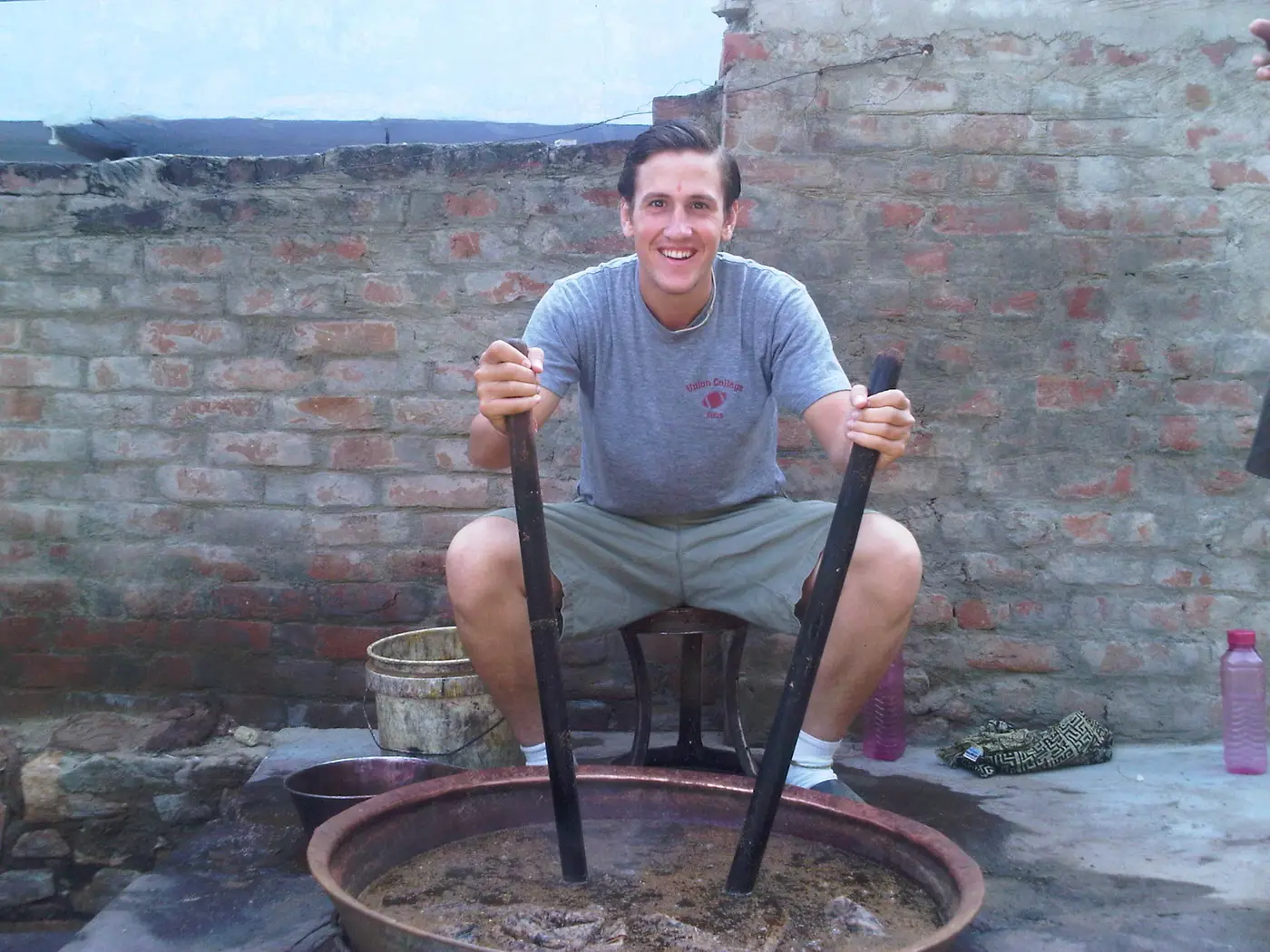 Stirring a dye vat in the first months, Bagru, 2010.